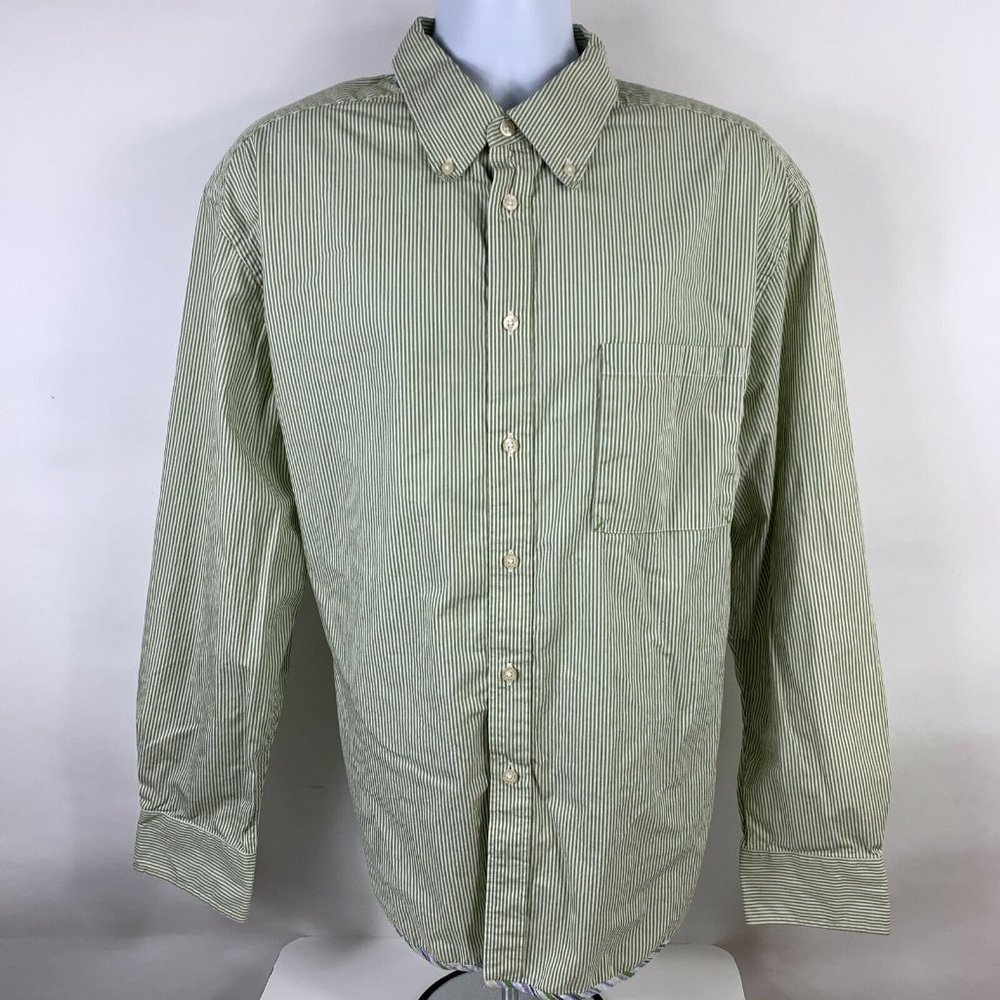 Southbridge Button Down Shirt Mens XXL Long Sleeve Green Striped Business Casual